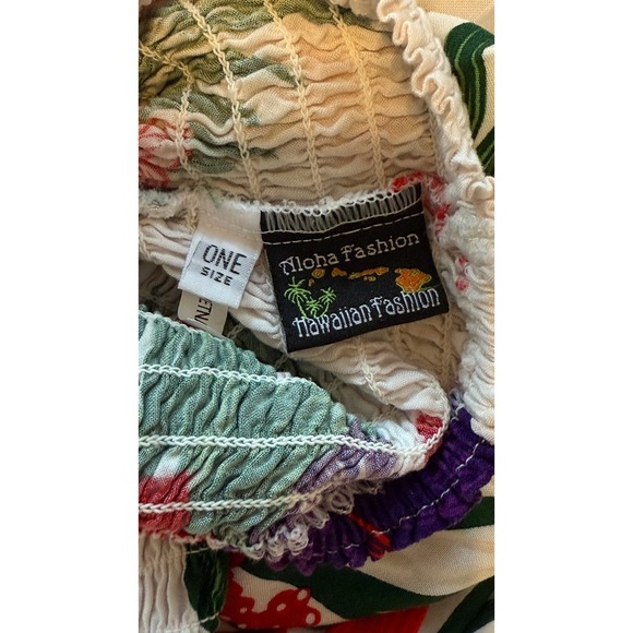 Aloha Fashion Hawaiian Smocked Halter Pixie Dress One Size White Red Floral - Picture 3 of 13